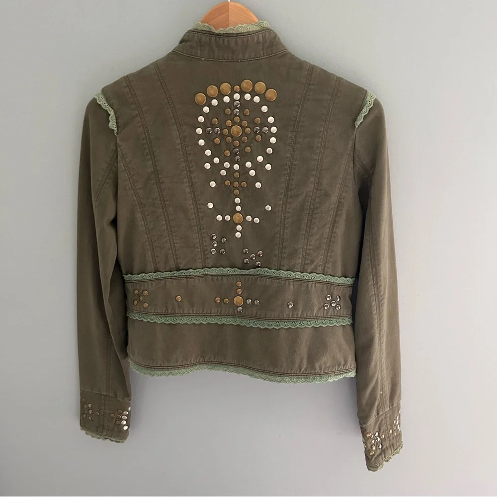 Miss Me Y2K Green Military-Style Studded Army Green Jacket Size Medium - Picture 3 of 7